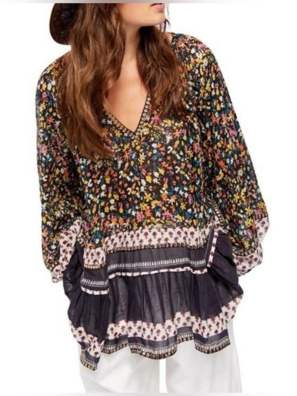 FREE PEOPLE Gardenia Floral Tunic Top Dress Sz Small Romantic Boho Festival - Picture 13 of 13